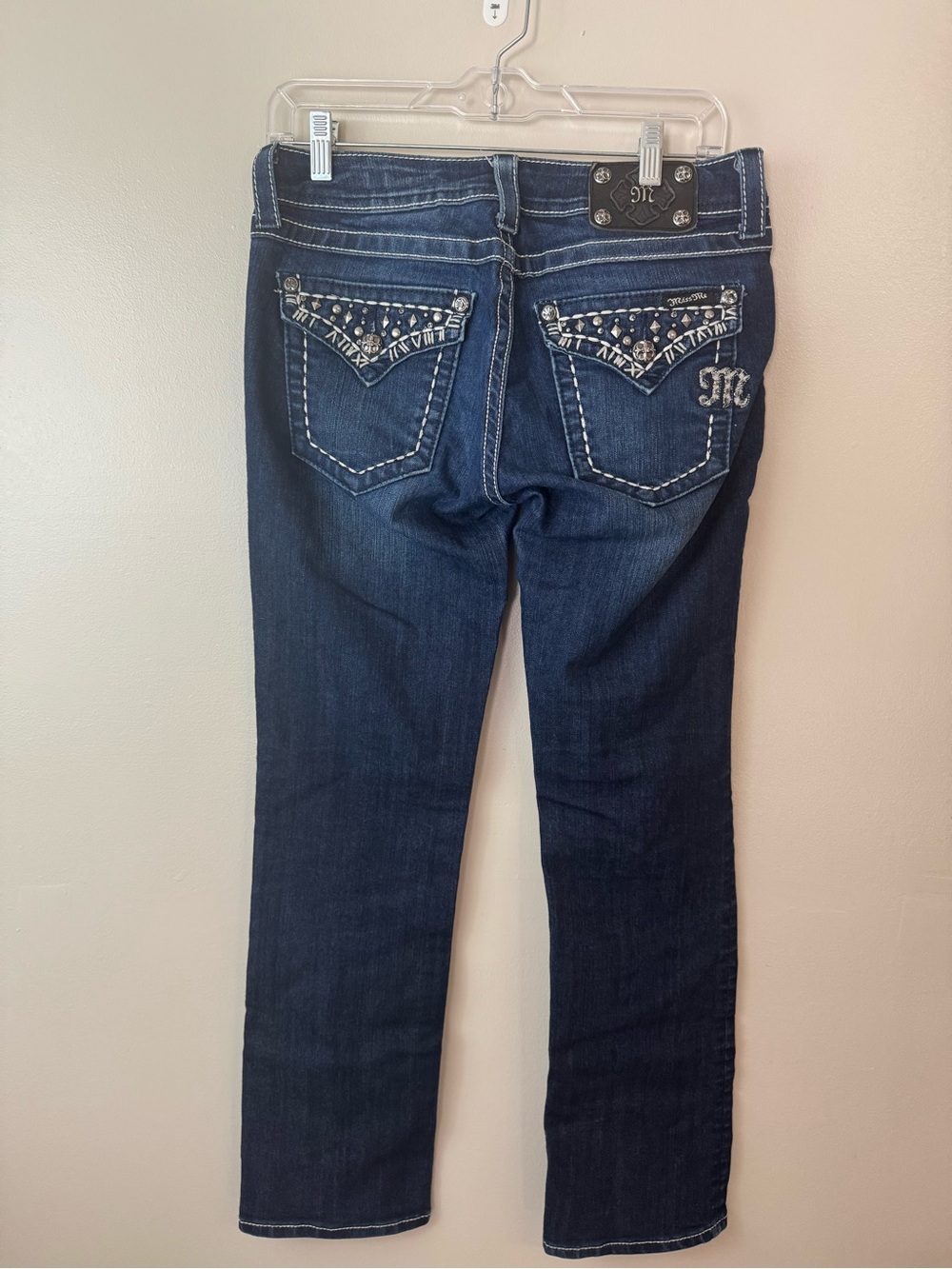Miss Me Straight Leg Jeans with Embellished Back Pockets Size 28